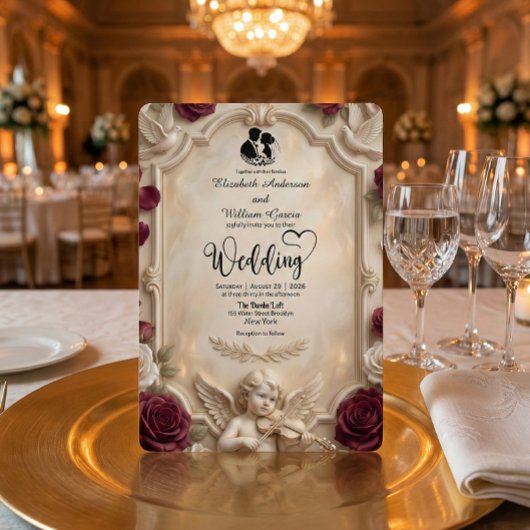 Ornate Baroque Cherub & Rose Vintage Wedding 招待状