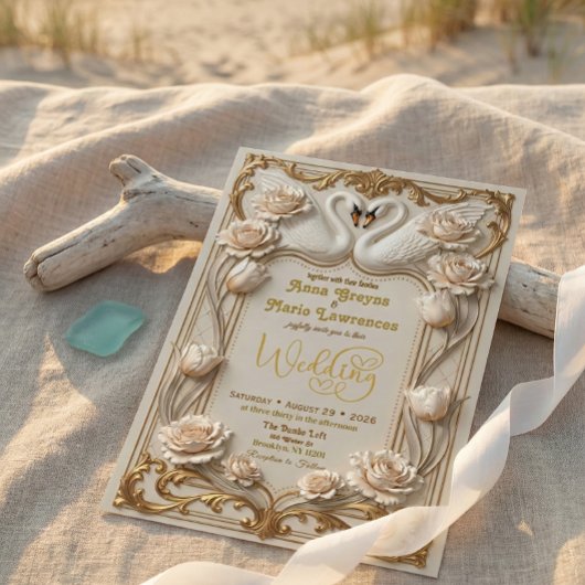 Ornate Baroque Gold Rococo Frame Wedding 招待状