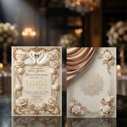 Ornate Baroque Gold Rococo Frame Wedding 招待状