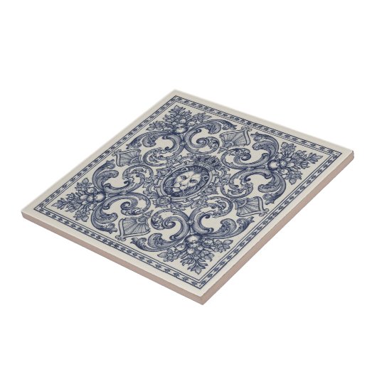 Ornate Baroque Pattern Pat#1 Blue Ivory ID1194 タイル (側面)