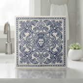 Ornate Baroque Pattern Pat#1 Blue Ivory ID1194 タイル