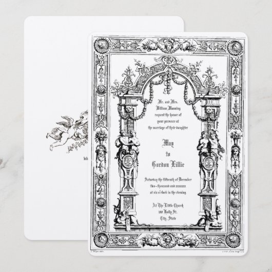 Ornate Baroque Rococo Style Double Frame Wedding 招待状 (正面/裏面)