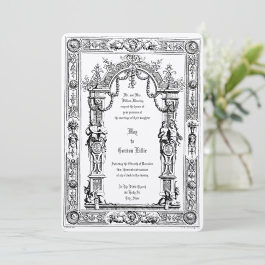 Ornate Baroque Rococo Style Double Frame Wedding 招待状 (スタンド正面)