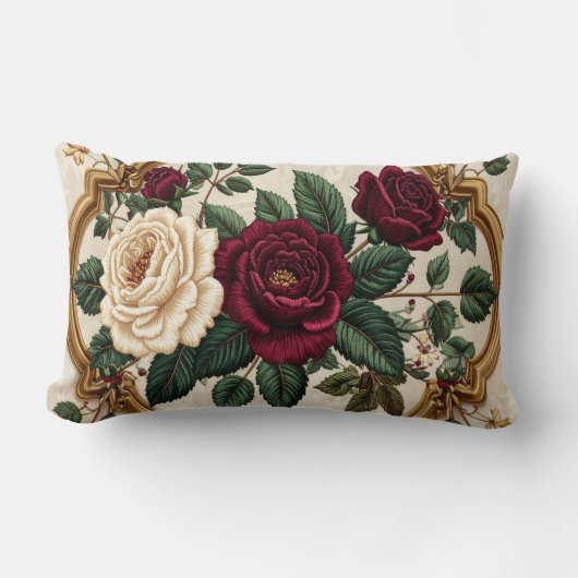 Ornate Baroque Roses Oval Frame Pillow - Luxury Bu ランバークッション (正面)