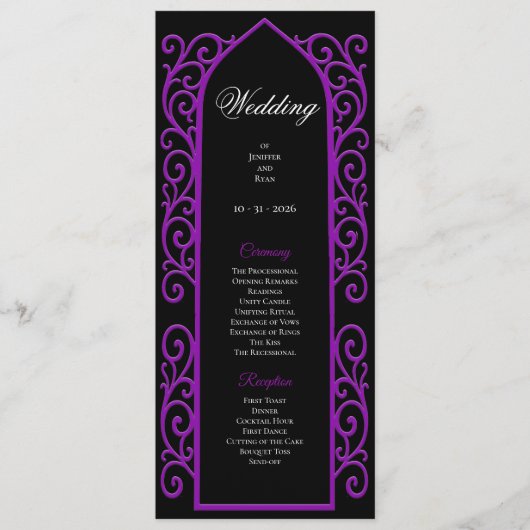 Ornate black and purple Gothic Wedding Program メニュー (正面)