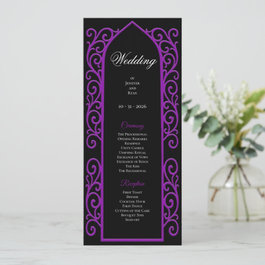 Ornate black and purple Gothic Wedding Program メニュー (スタンド正面)