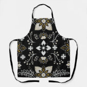 Ornate black and white floral pattern  エプロン (正面)
