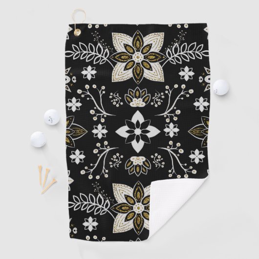 Ornate black and white floral pattern  ゴルフタオル (インサイチュ)