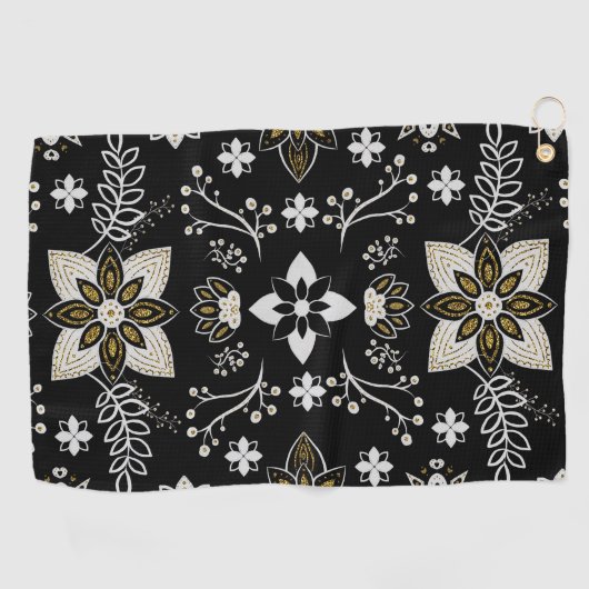Ornate black and white floral pattern  ゴルフタオル (横)