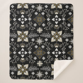 Ornate black and white floral pattern  シェルパブランケット