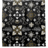 Ornate black and white floral pattern  シャワーカーテン (正面)
