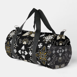 Ornate black and white floral pattern  ダッフルバッグ