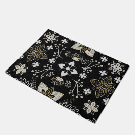Ornate black and white floral pattern  ドアマット