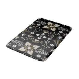 Ornate black and white floral pattern  バスマット