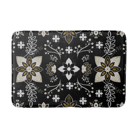 Ornate black and white floral pattern  バスマット (正面)