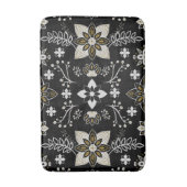Ornate black and white floral pattern  バスマット (正面縦)