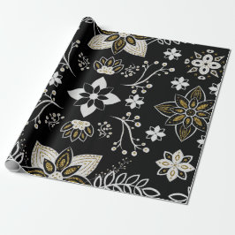 Ornate black and white floral pattern  ラッピングペーパー