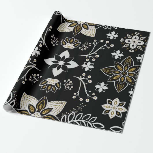 Ornate black and white floral pattern  ラッピングペーパー (アンロールド)