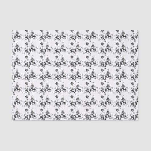 Ornate Black and White Flower Art Pattern 薄葉紙 (正面)
