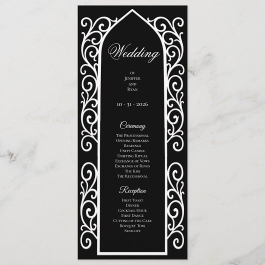 Ornate black and white Gothic Wedding Program メニュー (正面)