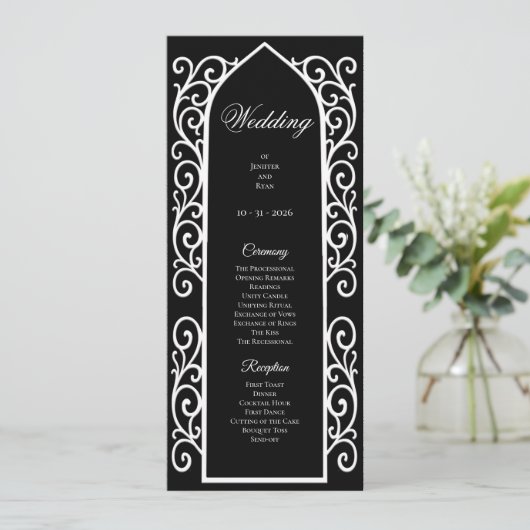 Ornate black and white Gothic Wedding Program メニュー (スタンド正面)