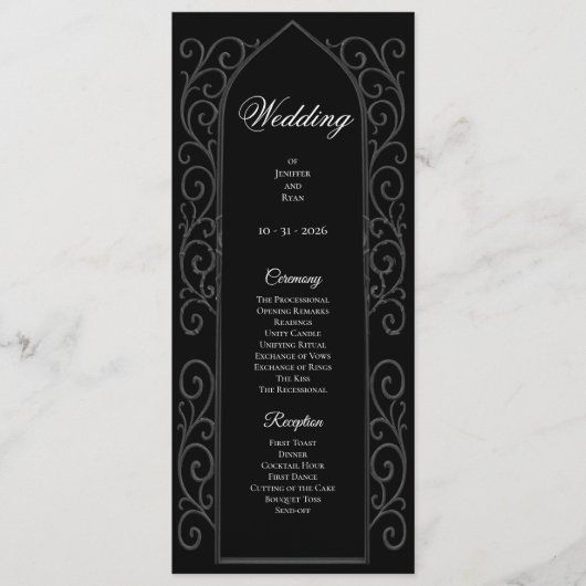 Ornate black and white Gothic Wedding Program メニュー (正面)