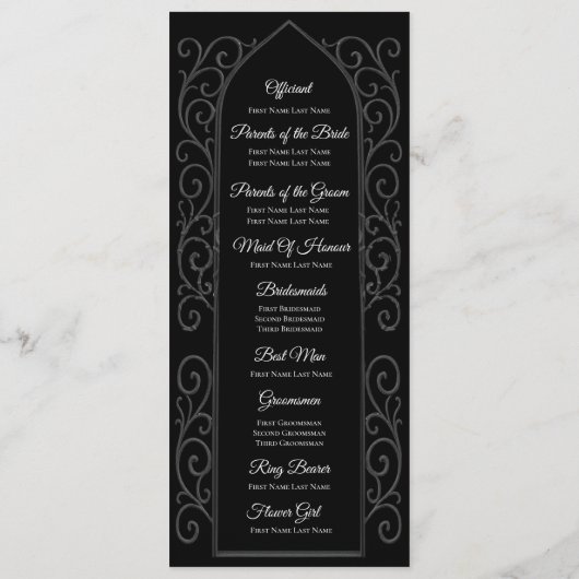 Ornate black and white Gothic Wedding Program メニュー (裏面)