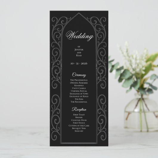 Ornate black and white Gothic Wedding Program メニュー (スタンド正面)