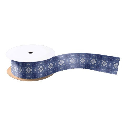 Ornate blue and white floral tile pattern  サテンリボン (リール)