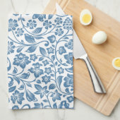 Ornate Blue and White Floral Vines Pattern キッチンタオル (四つ折り)