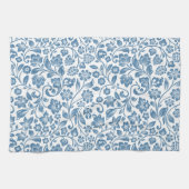 Ornate Blue and White Floral Vines Pattern キッチンタオル (横)