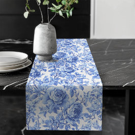 Ornate Blue French Toile Roses Floral Table Runner ロングテーブルランナー