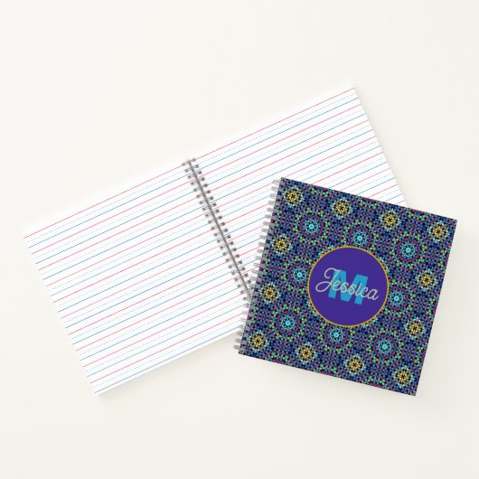 Ornate Blue Geometric Mosaic Pattern Personalised ノートブック (内部)
