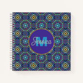 Ornate Blue Geometric Mosaic Pattern Personalised ノートブック (正面)