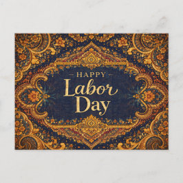 Ornate Blue Gold Scrollwork Happy Labor Day シーズンポストカード