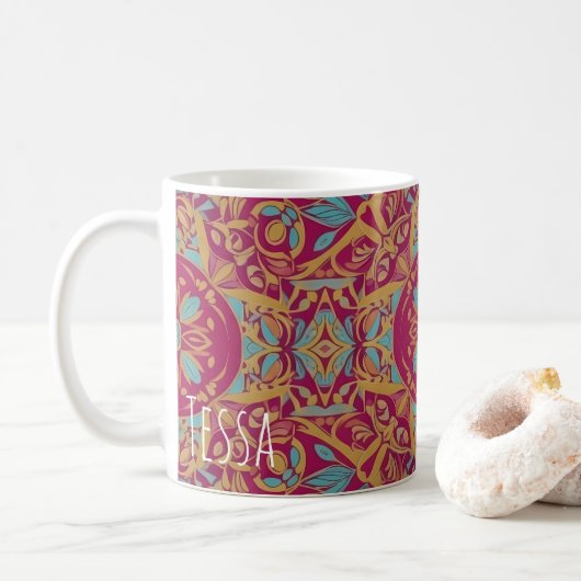 Ornate Bohemian Mandala Tile Pattern コーヒーマグカップ (ドーナツ)