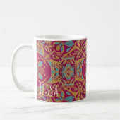 Ornate Bohemian Mandala Tile Pattern コーヒーマグカップ (左)