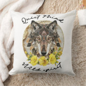 Ornate Boho Wolf with Yellow Flowers クッション (ブランケット)