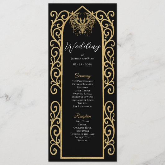 Ornate Border black and gol Gothic Wedding Program メニュー (正面)
