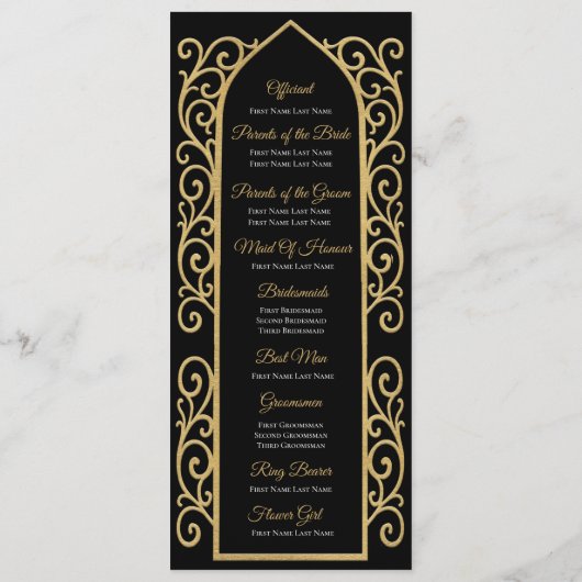 Ornate Border black and gol Gothic Wedding Program メニュー (裏面)