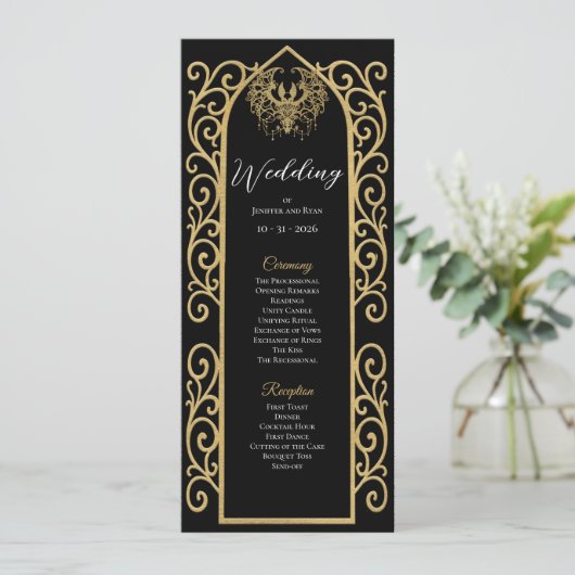 Ornate Border black and gol Gothic Wedding Program メニュー (スタンド正面)
