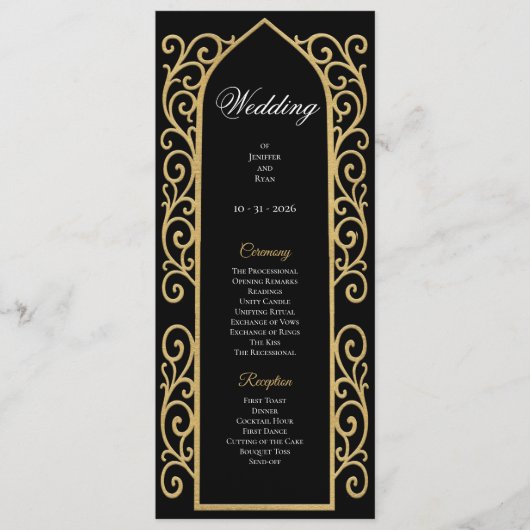Ornate Border black and gol Gothic Wedding Program メニュー (正面)