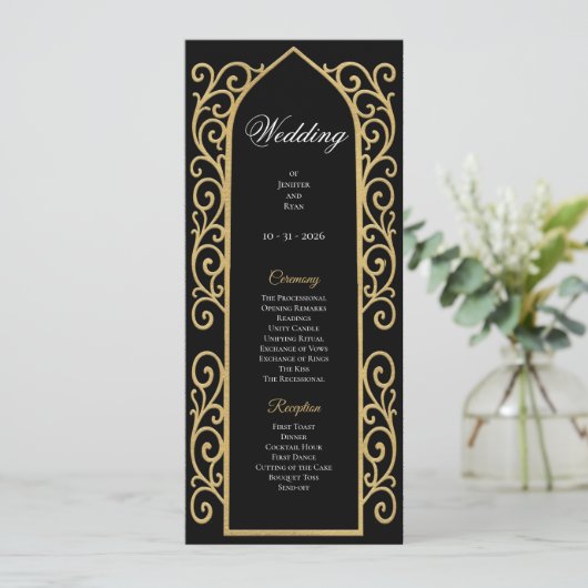 Ornate Border black and gol Gothic Wedding Program メニュー (スタンド正面)