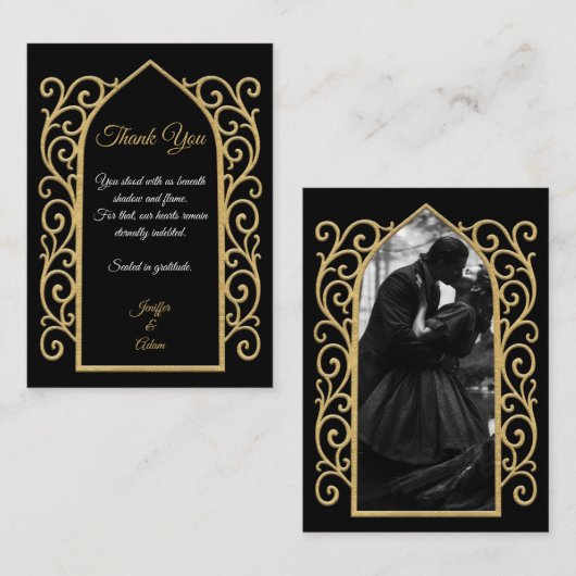 Ornate border black and gold Gothic wedding ノートカード (正面/裏面)