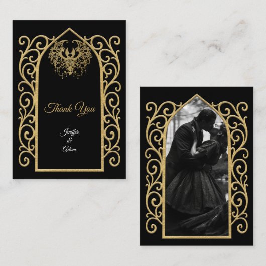 Ornate border black and gold Gothic wedding ノートカード (正面/裏面)