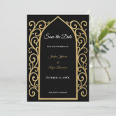 Ornate border black and gold wedding save the date 案内状 (スタンド正面)
