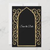 Ornate border black and gold wedding save the date 案内状 (裏面)