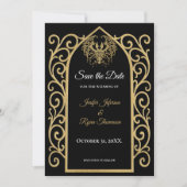 Ornate border black and gold wedding save the date 案内状 (正面)