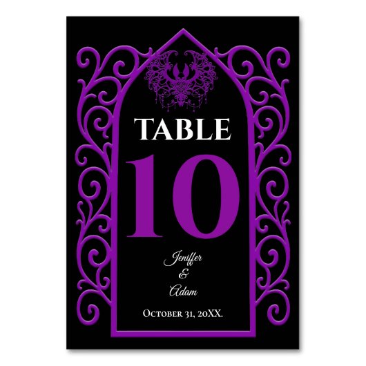 Ornate border black and purple Gothic Wedding テーブルナンバー (正面)