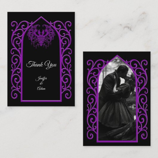 Ornate border black and purple Gothic wedding ノートカード (正面/裏面)